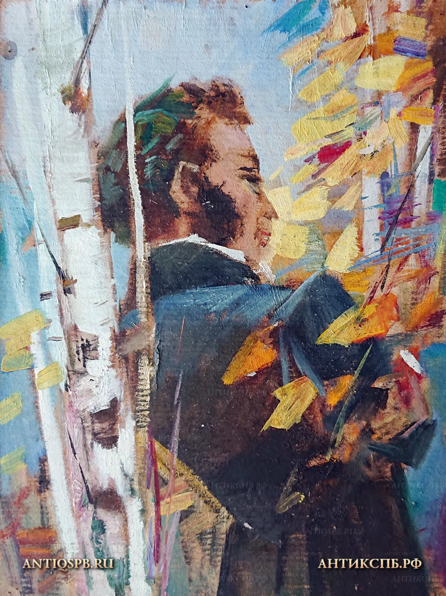 Картина "Портрет А. С. Пушкина". Автор: Заозерский Борис Константинович (1934-2002). Картон, масло. СССР. Вт. пол ХХ века. №22186